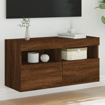 vidaXL Comodă TV de perete cu lumini LED, stejar maro, 80x30x40 cm 837209 foto