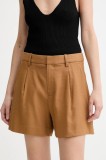 A.L.C. pantaloni scurți din in Charles culoarea maro, uni, medium waist, 2PANT01158