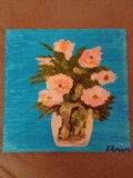 TABLOU PE PANZA CU SASIU NOU 50X50 CM VAS CU FLORI ACRILIC PRET 100 LEI