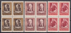 ROMANIA 1955 LP 383 - 85 DE ANI DE LA NASTEREA LUI LENIN SERIA IN BLOC DE 4 TIMBRE STARE MNH