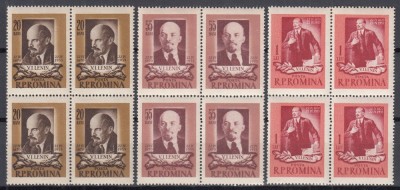 ROMANIA 1955 LP 383 - 85 DE ANI DE LA NASTEREA LUI LENIN SERIA IN BLOC DE 4 TIMBRE STARE MNH foto