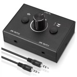 Comutator Audio Stereo HiFi &ndash; Audio Switcher cu Selector Surse, Semnal Boxe și Splitter RCA/Jack 3,5 mm