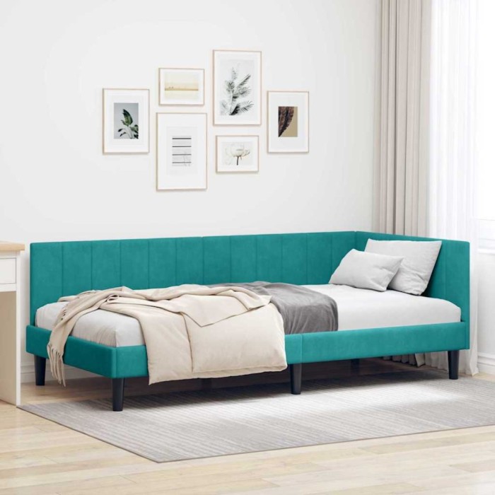 vidaXL Cadru de pat colțar cu headboard Turcoaz 100 x 200 cm Catifea 42016366