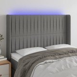 Cumpara ieftin Tăblie de pat cu LED, gri &icirc;nchis, 147x16x118/128 cm, textil