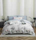 Cumpara ieftin Lenjerie de lux pentru pat dublu,bumbac finet,6 piese,cearceaf cu elastic,alba bleu,flori gri-A1012, Jojo Home
