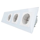 Intrerupator simplu cu touch + priza tripla Livolo VL-C701/C7-C3EU-11, rama din sticla, incastrat, alba