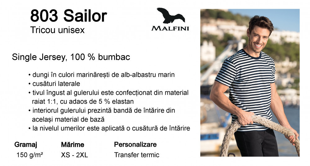 Tricou Sailor print "Captain" ancora marimi S, M, L, XL bumbac pt dama,  Bleumarin, Imprimeu grafic | Okazii.ro