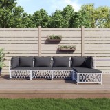 vidaXL Set mobilier de grădină, 5 piese, cu perne, alb, oțel 3186864
