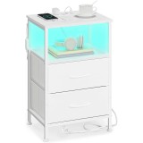 Noptiera alba SONGMICS cu LED, statie de &icirc;ncarcare si 2 sertare