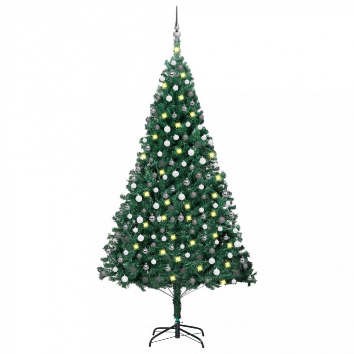vidaXL Brad Crăciun artificial pre-iluminat, set globuri, verde 240 cm
