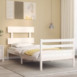 Cumpara ieftin Cadru de pat cu tăblie single, alb, lemn masiv