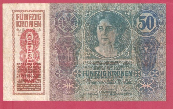 AUSTRO-UNGARIA 50 KOROANE / 1914.