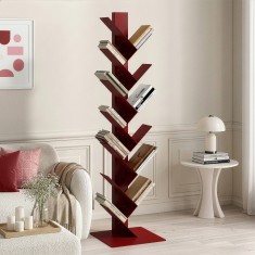 Biblioteca tip copac din otel rosu 150x39x39 cm, [en.casa]