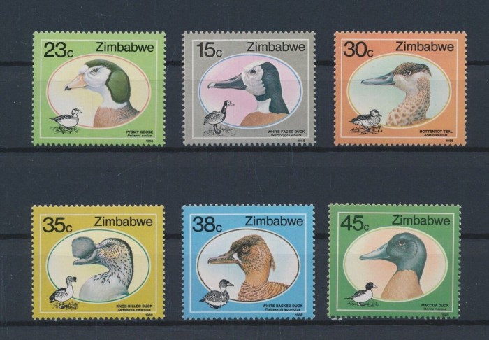 ZIMBABWE 1988--pasari-RATE-Serie completa de 6 timbre nestampilate