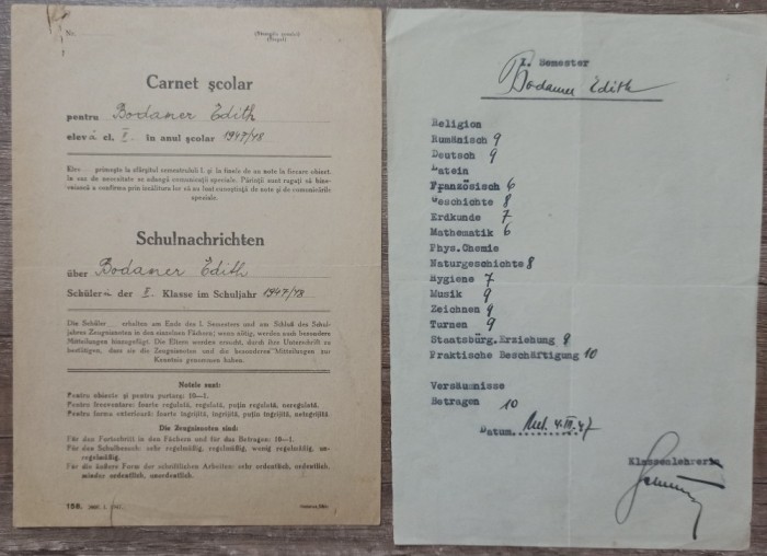 Carnet scolar scoala germana Blumenauer// Sibiu, Hermannstadt, 1947-48