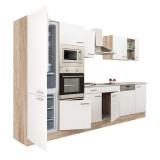 Mobilier Bucatarie Leziter Yorki 340 cm, Alb/Sonoma, cu frigider jos, fara blat