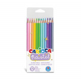 Set 12 Creioane Color CARIOCA Pastel, Corp din Lemn Hexagonal, 12 Culori Diferite, Set Creioane Colorate, Creioane Colorate, Creioane pentru Desen, Cr