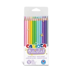 Set 12 Creioane Color CARIOCA Pastel, Corp din Lemn Hexagonal, 12 Culori Diferite, Set Creioane Colorate, Creioane Colorate, Creioane pentru Desen, Cr foto