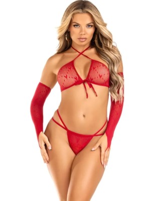 Set Lenjerie Glamour 3 Piese, Rosu, S-L foto
