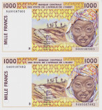 Bancnota Statele Africii de Vest 1.000 Franci 1994 - P211Be UNC ( 2 consecutive)