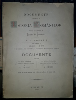 Eudoxiu de Hurmuzaki-Documente privitoare la istoria romanilor,vol.1 supliment I foto