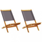 Set 2 Scaune Gradina vidaXL, Lemn Acacia, Textil, Antracit, Pliabile, 41x72x68 cm, Exterior, Terasa, Balcon