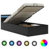 Pat Gossi 90x200 cm, piele ecologica neagra, lada depozitare, somiera rabatabila, LED