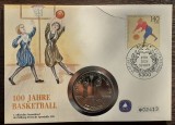 GERMANIA FDC SI MONEDA NIUE - 5 DOLLARS 1991 - 100 ANI BASCHET, STARE UNC