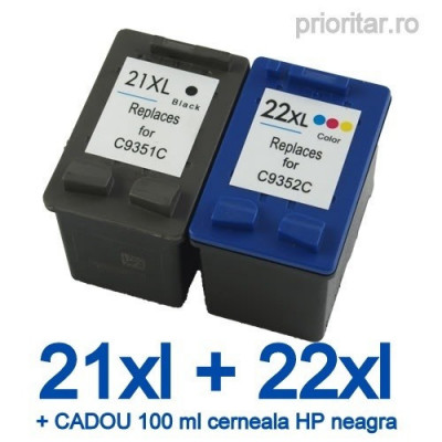 Pachet Cartus HP 21XL HP21 XL + HP 22XL HP22 XL compatibile + CADOU 100 ML foto