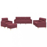 Cumpara ieftin Set canapea cu perne, 4 piese, rosu vin, material textil