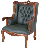 Fotoliu Chesterfield din lemn mahon cu tapiterie verde MAR105