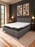 Pat Rubik 160x200 cm, Tapitat Stofa Gri, Somiera Inclusa, Picioare Metalice Negre