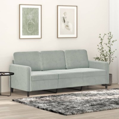 Gossi canapea cu 3 locuri, gri deschis, material 180cm catifea foto