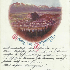 AMS* - CP GRUSS AUS SALZBURG, CIRCULATA, LITOGRAFIE 1898