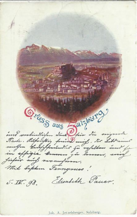 AMS* - CP GRUSS AUS SALZBURG, CIRCULATA, LITOGRAFIE 1898