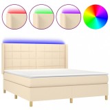 Cumpara ieftin Pat cu arcuri, saltea si LED, crem, 180x200 cm, textil