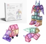 Cumpara ieftin Set de constructie magnetic, 177 piese, Magnetic Tiles, Pastel de forme geometrice diferite, 2D, 3D