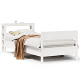 Cumpara ieftin Cadru de pat fara saltea, alb, 90x200 cm, lemn masiv pin