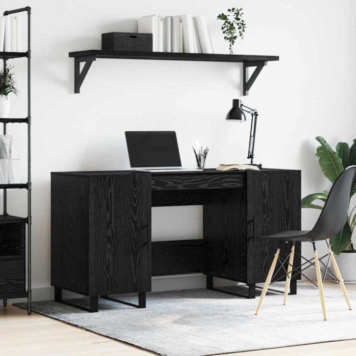 vidaXL Birou cu raft Stejar negru 140 x 50 x 75 cm Lemn compozit 879530
