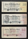 Germania Set 10 + 20 + 50 milioane mark marci 1923, Europa