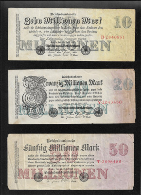 Germania Set 10 + 20 + 50 milioane mark marci 1923 foto