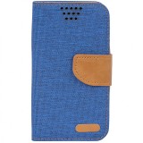 Husa Textil OEM Canvas, dimensiuni interioare 145 x 80mm pentru Telefon 5 inci, Bleumarin