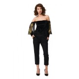 Bluza din catifea si maneci din matase brodate Tess