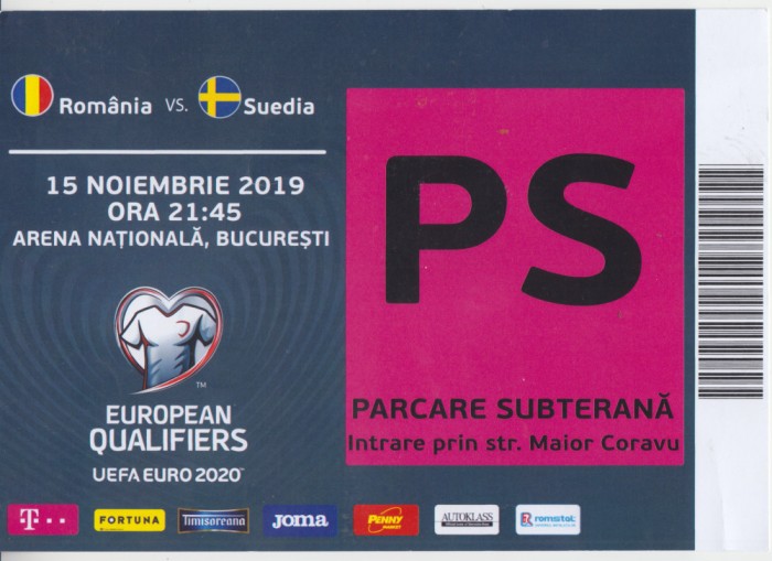 QW13 8 - Bilet acces parcare - Romania - Suedia - 15 noiembrie 2019