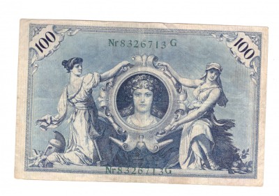 Bancnota Germania 100 mark/marci 7 februarie 1908, serie verde, stare buna foto