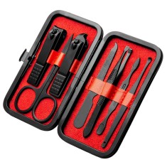 Trusa Manichiura si Pedichiura, Zamo&reg;, Material Inoxidabil, Negru cu Rosu, 10 Piese