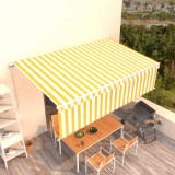 Copertină retractabilă manual cu stor, galben&amp;alb, 5x3 m