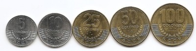 Costa Rica Set 5 - 5, 10, 25, 50, 100 Colones 2007-12 - UNC !!! foto
