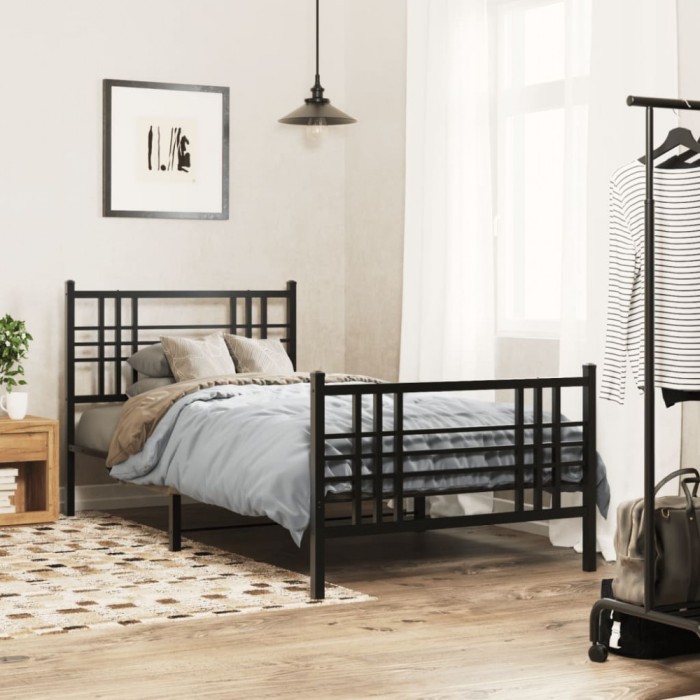 vidaXL Cadru pat metalic cu tăblii de cap/picioare, negru, 107x203 cm 376338