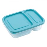 Caserolă Alimente, Model cu Compartimente, Plastic, Transparent și Petrol, Capacitate 0,75L, Oem